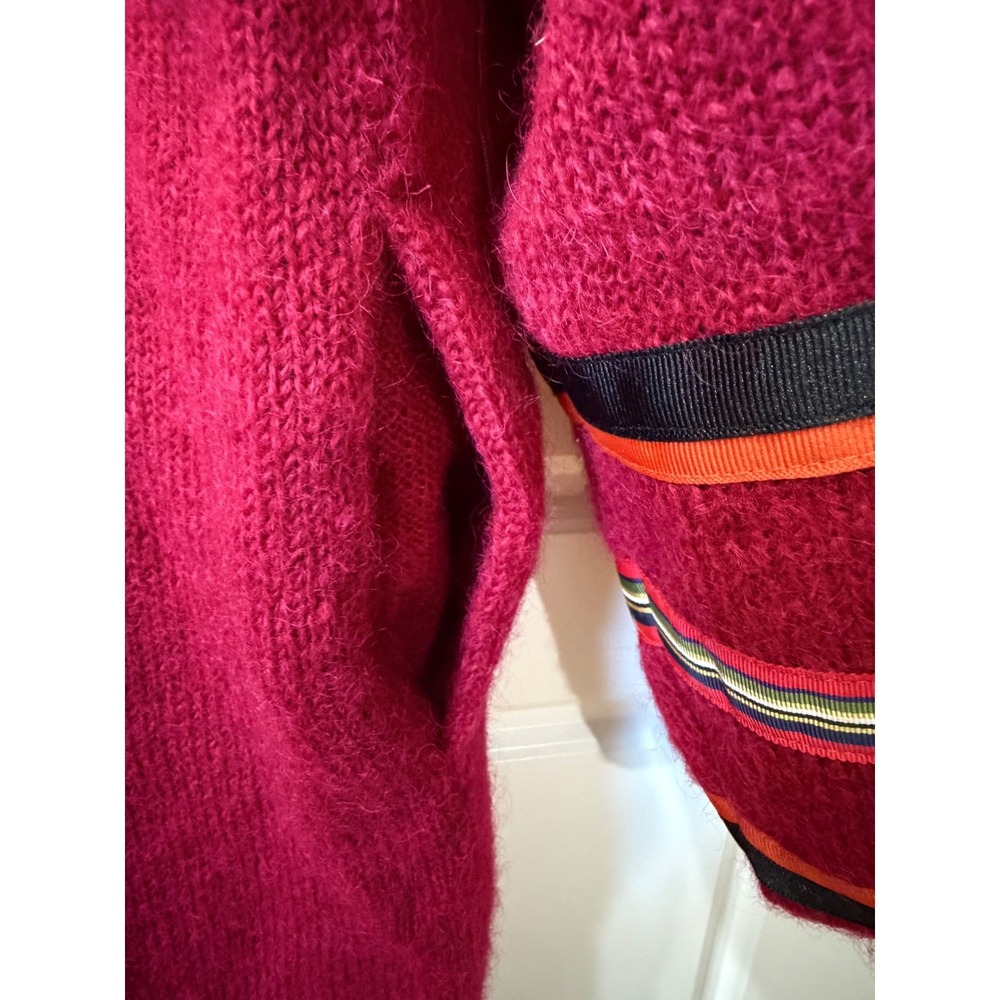 Vintage 90s TLC‎ by Lambert Red Mohair Tapestry Cardigan Medium Boho Art To Wear - Picture 9 of 13